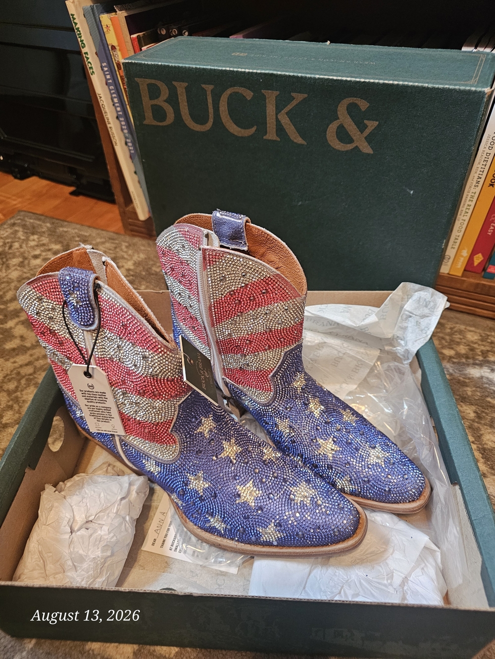 Buck & Booties Women’s Crystal Flag Ankle Boots - Red, White & Blue
